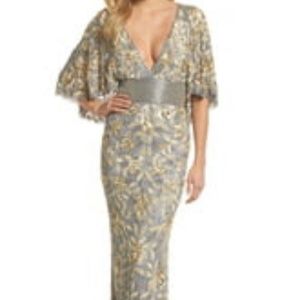 MacDuggal Sequin and Bead Embellished Gown Gold